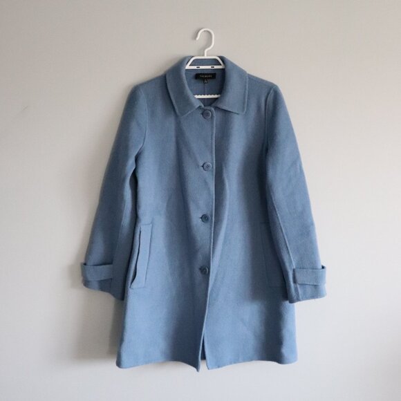 Talbots Womens Blue Sz 10 Buttoned Wool Mid-Length Collared Long Winter Pea Coat - Picture 1 of 13